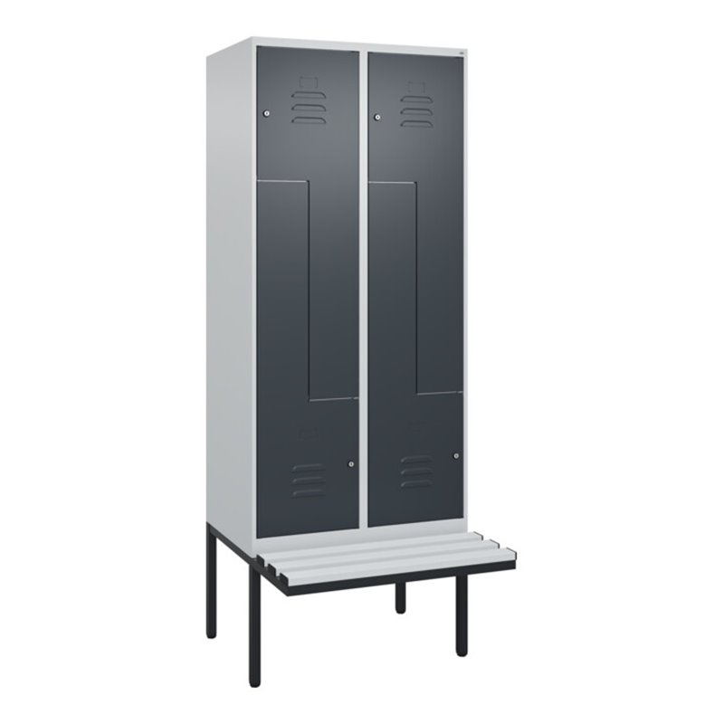 C+P Z-Spind Classic PLUS, Bank, 4 Fächer, 2120x800x815mm, 7035/7016 Verschluss Zylinderschloss Sitzbanktyp auskragend Material S