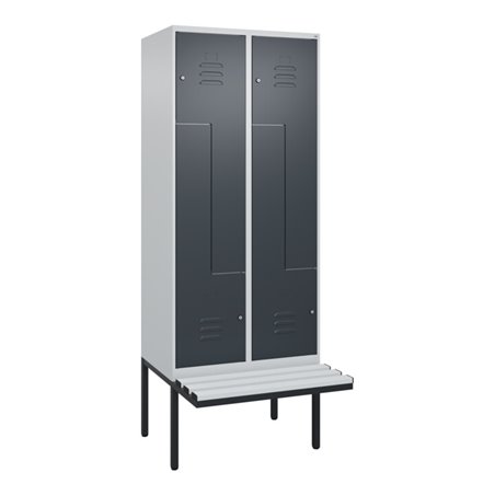 C+P Z-Spind Classic PLUS, Bank, 4 Fächer, 2120x800x815mm, 7035/7016 Verschluss Zylinderschloss Sitzbanktyp auskragend Material S