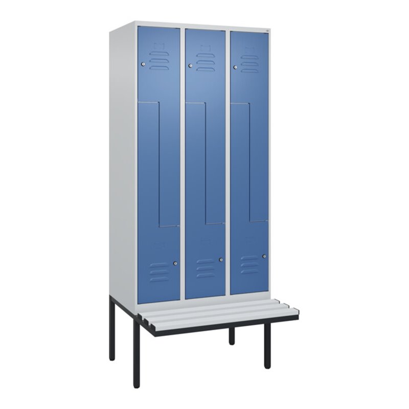 C+P Z-Spind Classic PLUS, Bank, 6 Fächer, 2120x900x815mm, 7035/5023 Verschluss Zylinderschloss Sitzbanktyp auskragend Material S