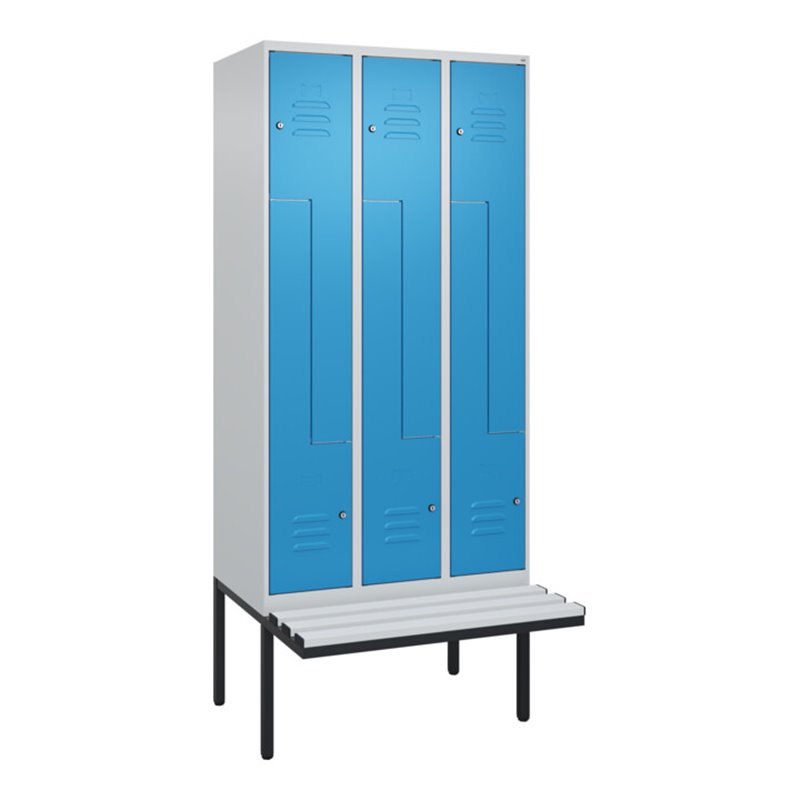 C+P Z-Spind Classic PLUS, Bank, 6 Fächer, 2120x900x815mm, 7035/5012 Verschluss Zylinderschloss Sitzbanktyp auskragend Material S