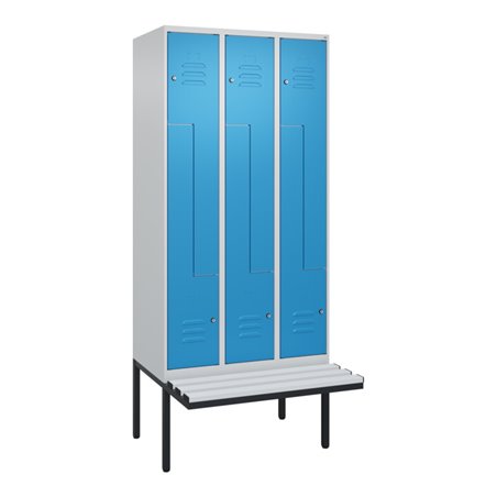 C+P Z-Spind Classic PLUS, Bank, 6 Fächer, 2120x900x815mm, 7035/5012 Verschluss Zylinderschloss Sitzbanktyp auskragend Material S