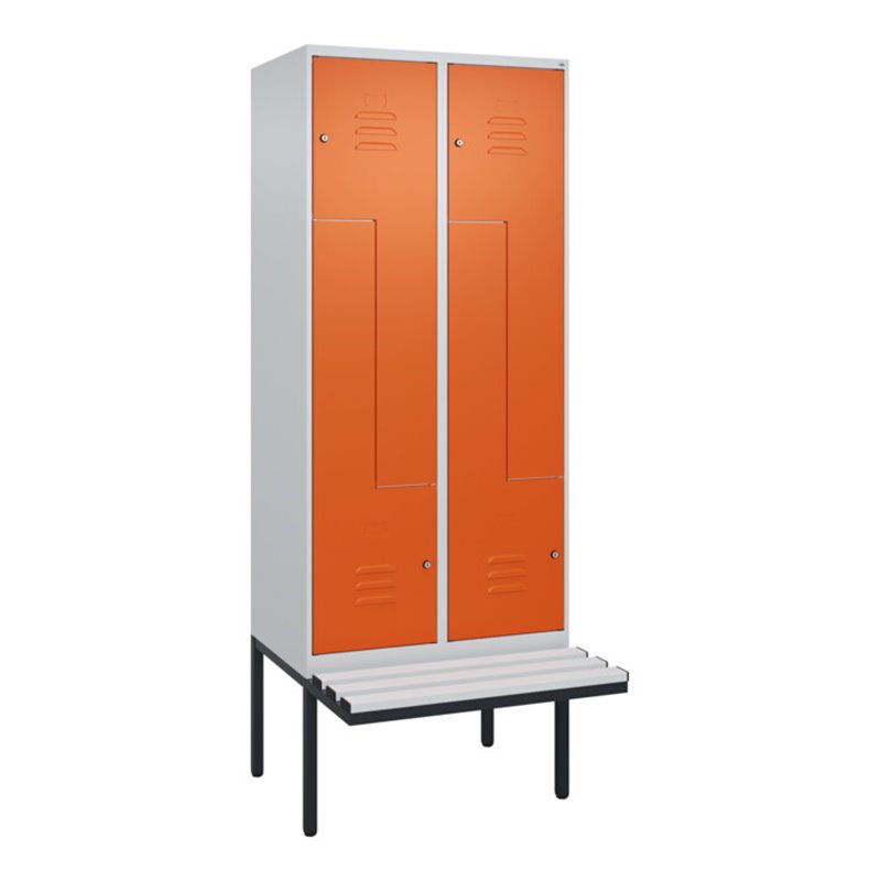 C+P Z-Spind Classic PLUS, Bank, 4 Fächer, 2120x800x815mm, 7035/2004 Verschluss Zylinderschloss Sitzbanktyp auskragend Material S