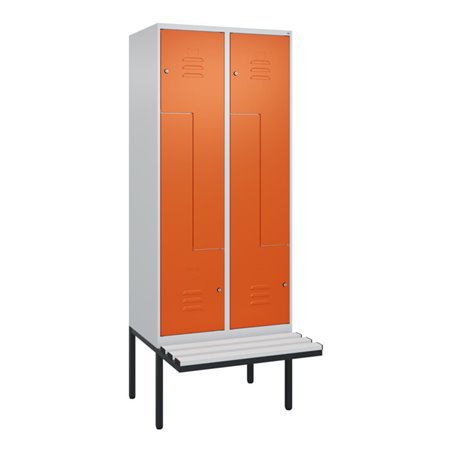 C+P Z-Spind Classic PLUS, Bank, 4 Fächer, 2120x800x815mm, 7035/2004 Verschluss Zylinderschloss Sitzbanktyp auskragend Material S