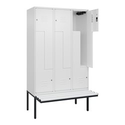 C+P Z-Spind Classic PLUS, Bank, 6 Fächer, 2120x1200x815mm, 9016/9016 Verschluss Zylinderschloss Sitzbanktyp auskragend Material 