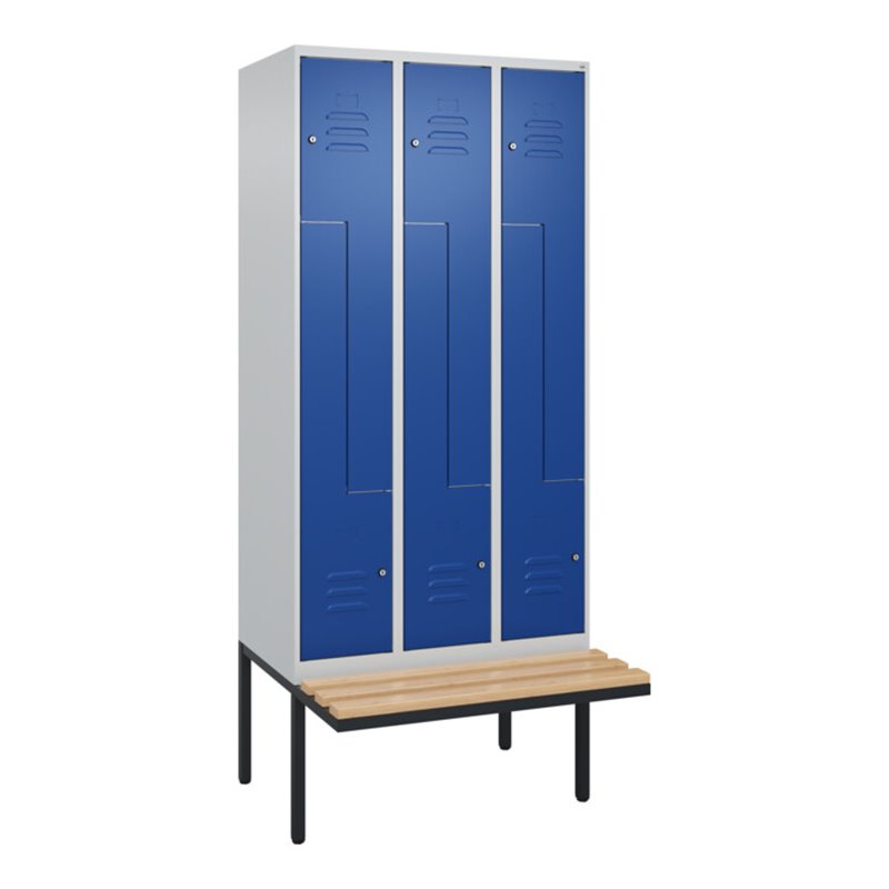 C+P Z-Spind Classic PLUS, Bank, 6 Fächer, 2120x900x815mm, 7035/5010 Verschluss Zylinderschloss Sitzbanktyp auskragend Material S