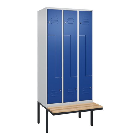 C+P Z-Spind Classic PLUS, Bank, 6 Fächer, 2120x900x815mm, 7035/5010 Verschluss Zylinderschloss Sitzbanktyp auskragend Material S