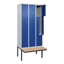 C+P Z-Spind Classic PLUS, Bank, 6 Fächer, 2120x900x815mm, 7035/5010 Verschluss Zylinderschloss Sitzbanktyp auskragend Material S