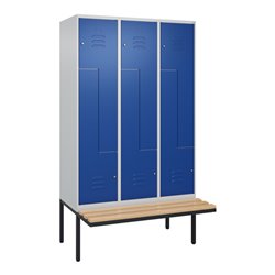 C+P Z-Spind Classic PLUS, Bank, 6 Fächer, 2120x1200x815mm, 7035/5010 Verschluss Zylinderschloss Sitzbanktyp auskragend Material 