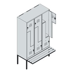 C+P Z-Spind Classic PLUS, Bank, 6 Fächer, 2120x1200x815mm, 7035/5012 Verschluss Zylinderschloss Sitzbanktyp auskragend Material 
