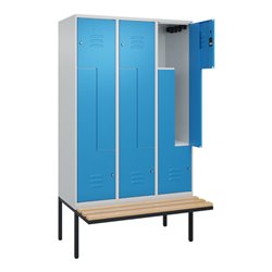 C+P Z-Spind Classic PLUS, Bank, 6 Fächer, 2120x1200x815mm, 7035/5012 Verschluss Zylinderschloss Sitzbanktyp auskragend Material 