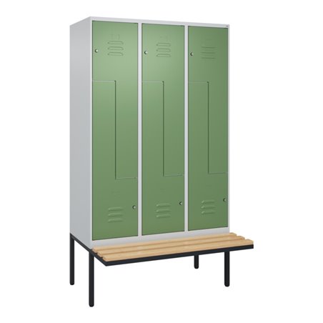 C+P Z-Spind Classic PLUS, Bank, 6 Fächer, 2120x1200x815mm, 7035/6011 Verschluss Zylinderschloss Sitzbanktyp auskragend Material 