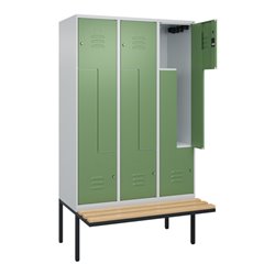 C+P Z-Spind Classic PLUS, Bank, 6 Fächer, 2120x1200x815mm, 7035/6011 Verschluss Zylinderschloss Sitzbanktyp auskragend Material 