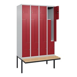 C+P Z-Spind Classic PLUS, Bank, 8 Fächer, 2120x1200x815mm, 7035/3003 Verschluss Zylinderschloss Sitzbanktyp auskragend Material 