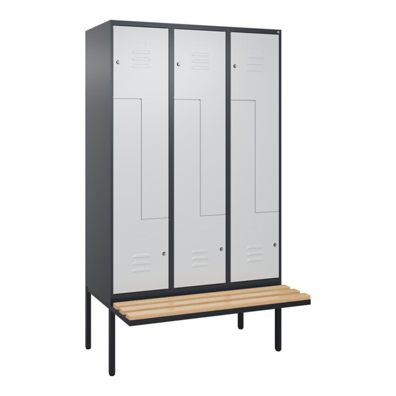 C+P Z-Spind Classic PLUS, Bank, 6 Fächer, 2120x1200x815mm, 7016/7035 Verschluss Zylinderschloss Sitzbanktyp auskragend Material 