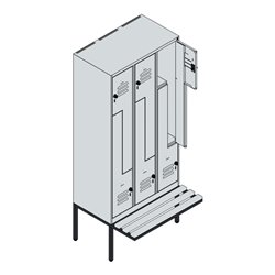 C+P Z-Spind Classic PLUS, Bank, 6 Fächer, 2120x900x815mm, 7016/7016 Verschluss Zylinderschloss Sitzbanktyp auskragend Material S