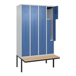 C+P Z-Spind Classic PLUS, Bank, 8 Fächer, 2120x1200x815mm, 7035/5023 Verschluss Zylinderschloss Sitzbanktyp auskragend Material 