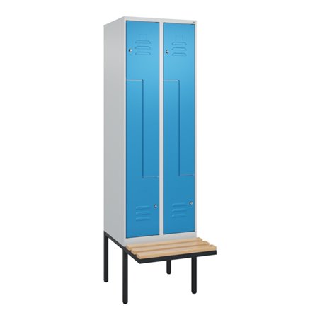 C+P Z-Spind Classic PLUS, Bank, 4 Fächer, 2120x600x815mm, 7035/5012 Verschluss Zylinderschloss Sitzbanktyp auskragend Material S