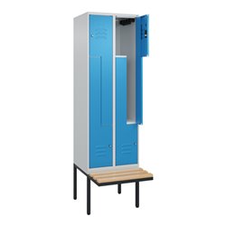 C+P Z-Spind Classic PLUS, Bank, 4 Fächer, 2120x600x815mm, 7035/5012 Verschluss Zylinderschloss Sitzbanktyp auskragend Material S