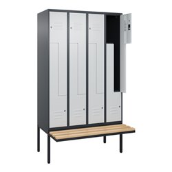 C+P Z-Spind Classic PLUS, Bank, 8 Fächer, 2120x1200x815mm, 7016/7035 Verschluss Zylinderschloss Sitzbanktyp auskragend Material 