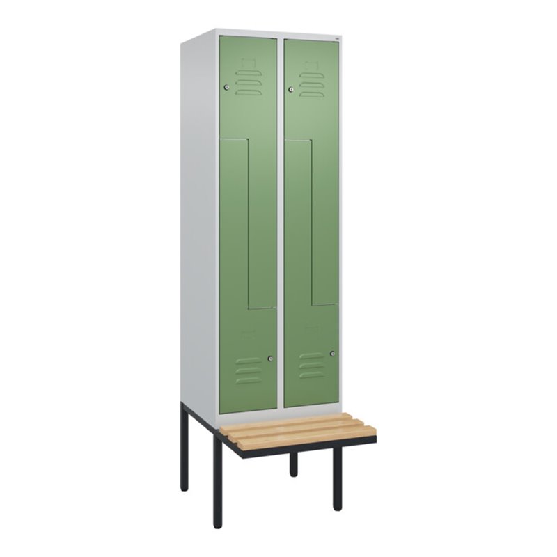 C+P Z-Spind Classic PLUS, Bank, 4 Fächer, 2120x600x815mm, 7035/6011 Verschluss Zylinderschloss Sitzbanktyp auskragend Material S