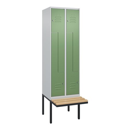 C+P Z-Spind Classic PLUS, Bank, 4 Fächer, 2120x600x815mm, 7035/6011 Verschluss Zylinderschloss Sitzbanktyp auskragend Material S