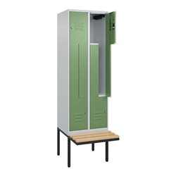 C+P Z-Spind Classic PLUS, Bank, 4 Fächer, 2120x600x815mm, 7035/6011 Verschluss Zylinderschloss Sitzbanktyp auskragend Material S