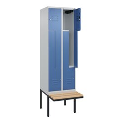 C+P Z-Spind Classic PLUS, Bank, 4 Fächer, 2120x600x815mm, 7035/5023 Verschluss Zylinderschloss Sitzbanktyp auskragend Material S