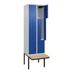 C+P Z-Spind Classic PLUS, Bank, 4 Fächer, 2120x600x815mm, 7035/5010 Verschluss Zylinderschloss Sitzbanktyp auskragend Material S