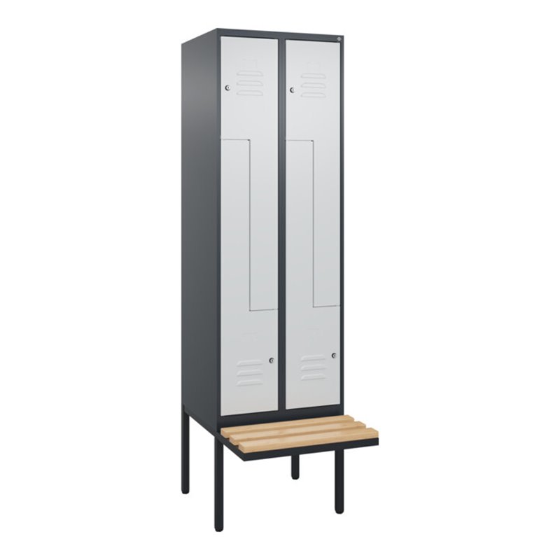 C+P Z-Spind Classic PLUS, Bank, 4 Fächer, 2120x600x815mm, 7016/7035 Verschluss Zylinderschloss Sitzbanktyp auskragend Material S