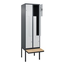 C+P Z-Spind Classic PLUS, Bank, 4 Fächer, 2120x600x815mm, 7016/7035 Verschluss Zylinderschloss Sitzbanktyp auskragend Material S