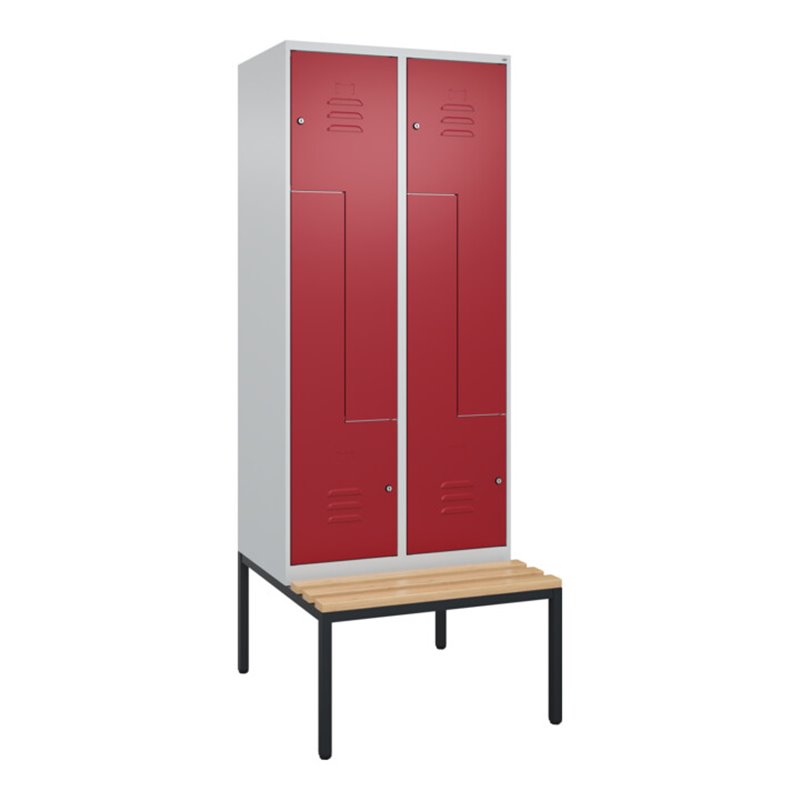 C+P Z-Spind Classic PLUS, Bank, 4 Fächer, 2120x800x815mm, 7035/3003 Verschluss Zylinderschloss Sitzbanktyp untergebaut Material 