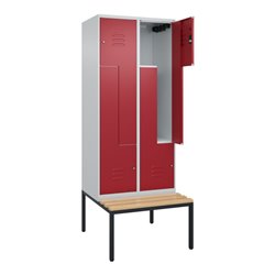 C+P Z-Spind Classic PLUS, Bank, 4 Fächer, 2120x800x815mm, 7035/3003 Verschluss Zylinderschloss Sitzbanktyp untergebaut Material 