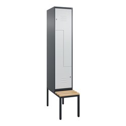 C+P Z-Spind Classic PLUS, Bank, 2 Fächer, 2120x400x815mm, 7016/7035 Verschluss Zylinderschloss Sitzbanktyp untergebaut Material 