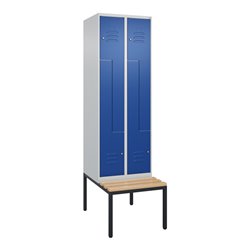 C+P Z-Spind Classic PLUS, Bank, 4 Fächer, 2120x600x815mm, 7035/5010 Verschluss Zylinderschloss Sitzbanktyp untergebaut Material 