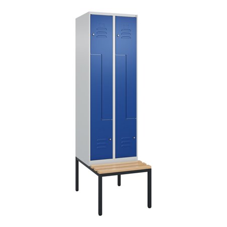 C+P Z-Spind Classic PLUS, Bank, 4 Fächer, 2120x600x815mm, 7035/5010 Verschluss Zylinderschloss Sitzbanktyp untergebaut Material 