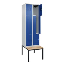 C+P Z-Spind Classic PLUS, Bank, 4 Fächer, 2120x600x815mm, 7035/5010 Verschluss Zylinderschloss Sitzbanktyp untergebaut Material 