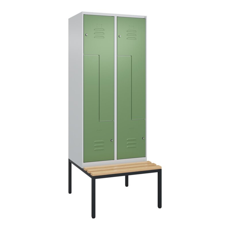 C+P Z-Spind Classic PLUS, Bank, 4 Fächer, 2120x800x815mm, 7035/6011 Verschluss Zylinderschloss Sitzbanktyp untergebaut Material 