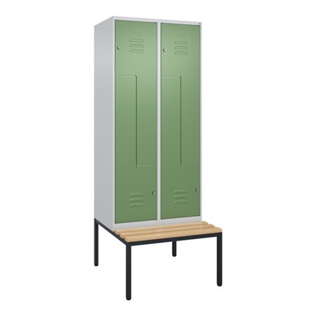 C+P Z-Spind Classic PLUS, Bank, 4 Fächer, 2120x800x815mm, 7035/6011 Verschluss Zylinderschloss Sitzbanktyp untergebaut Material 