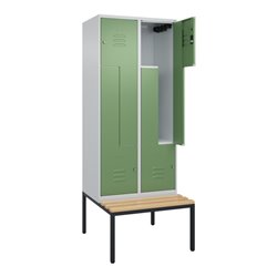 C+P Z-Spind Classic PLUS, Bank, 4 Fächer, 2120x800x815mm, 7035/6011 Verschluss Zylinderschloss Sitzbanktyp untergebaut Material 