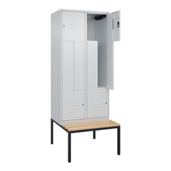 C+P Z-Spind Classic PLUS, Bank, 4 Fächer, 2120x800x815mm, 7035/7035 Verschluss Zylinderschloss Sitzbanktyp untergebaut Material 