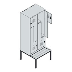 C+P Z-Spind Classic PLUS, Bank, 4 Fächer, 2120x800x815mm, 7035/7035 Verschluss Zylinderschloss Sitzbanktyp untergebaut Material 