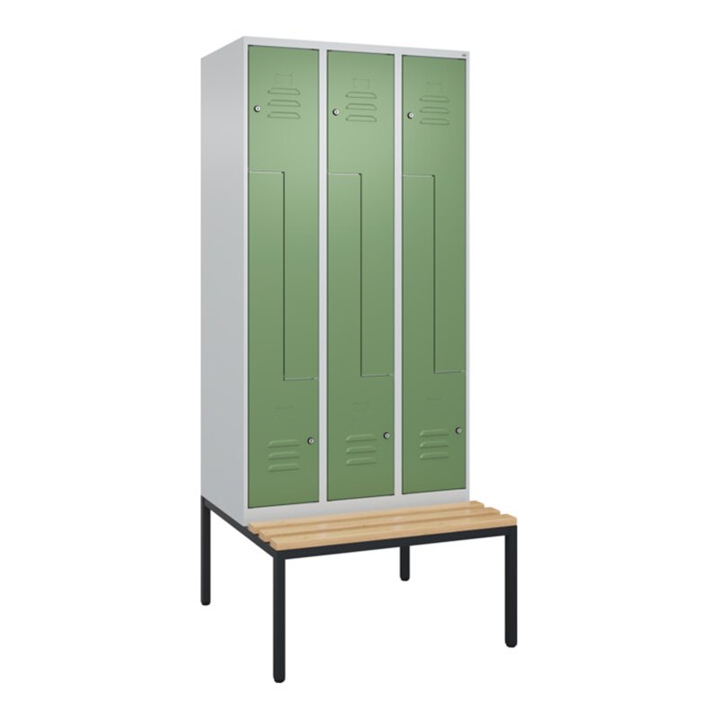 C+P Z-Spind Classic PLUS, Bank, 6 Fächer, 2120x900x815mm, 7035/6011 Verschluss Zylinderschloss Sitzbanktyp untergebaut Material 