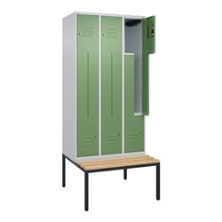 C+P Z-Spind Classic PLUS, Bank, 6 Fächer, 2120x900x815mm, 7035/6011 Verschluss Zylinderschloss Sitzbanktyp untergebaut Material 