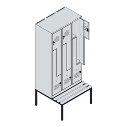 C+P Z-Spind Classic PLUS, Bank, 6 Fächer, 2120x900x815mm, 9016/9016 Verschluss Zylinderschloss Sitzbanktyp untergebaut Material 