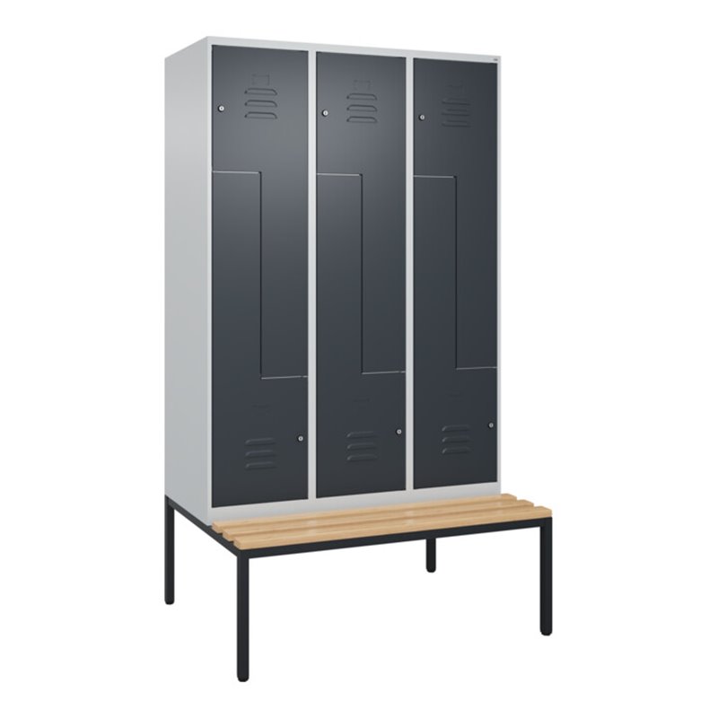 C+P Z-Spind Classic PLUS, Bank, 6 Fächer, 2120x1200x815mm, 7035/7016 Verschluss Zylinderschloss Sitzbanktyp untergebaut Material