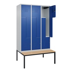 C+P Z-Spind Classic PLUS, Bank, 6 Fächer, 2120x1200x815mm, 7035/5010 Verschluss Zylinderschloss Sitzbanktyp untergebaut Material