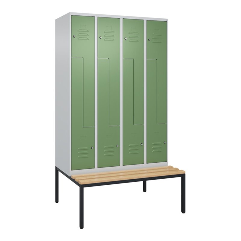 C+P Z-Spind Classic PLUS, Bank, 8 Fächer, 2120x1200x815mm, 7035/6011 Verschluss Zylinderschloss Sitzbanktyp untergebaut Material