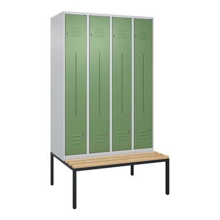 C+P Z-Spind Classic PLUS, Bank, 8 Fächer, 2120x1200x815mm, 7035/6011 Verschluss Zylinderschloss Sitzbanktyp untergebaut Material