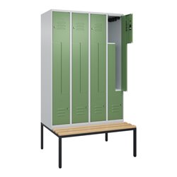 C+P Z-Spind Classic PLUS, Bank, 8 Fächer, 2120x1200x815mm, 7035/6011 Verschluss Zylinderschloss Sitzbanktyp untergebaut Material