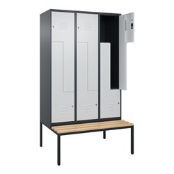 C+P Z-Spind Classic PLUS, Bank, 6 Fächer, 2120x1200x815mm, 7016/7035 Verschluss Zylinderschloss Sitzbanktyp untergebaut Material